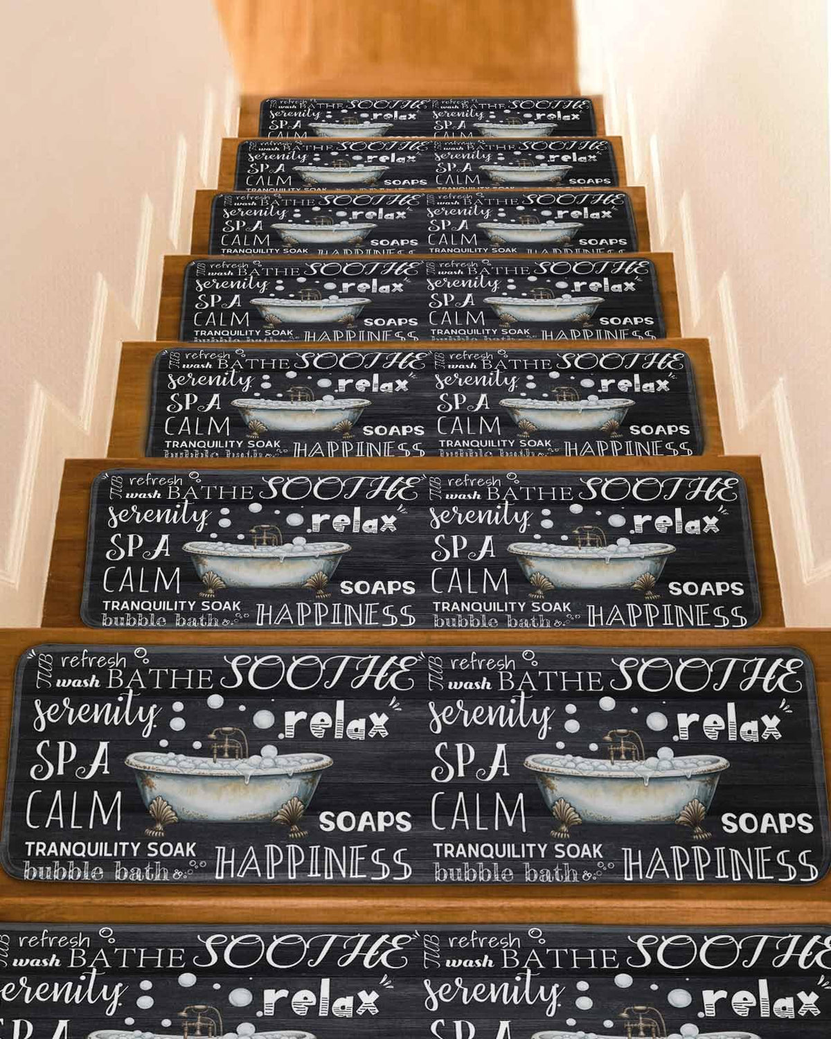 Black Vintage Art Non Slip Carpet Stair Treads 10 Pack 8x30 inch N181806