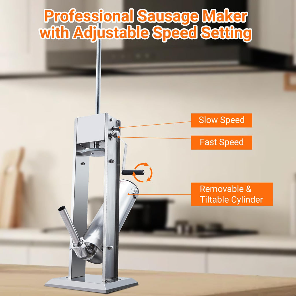 Manual 15LBS Stainless Steel Sausage Stuffer with 5 Stuffing Tubes A5081