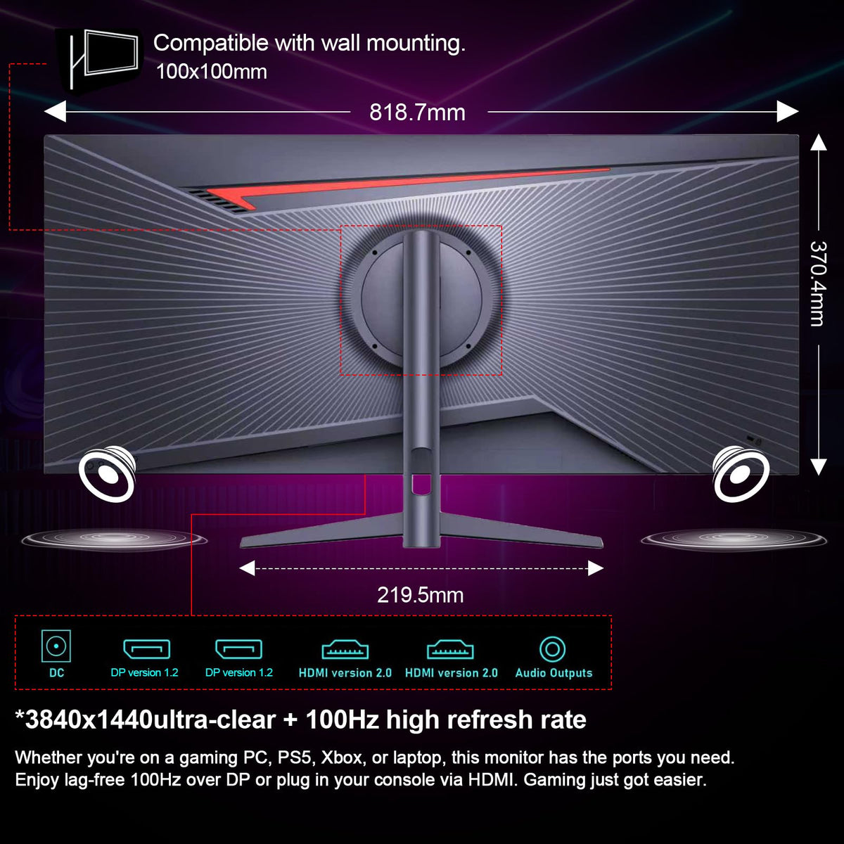 34 Inch Curved 100Hz WQHD Monitor with Speakers V530