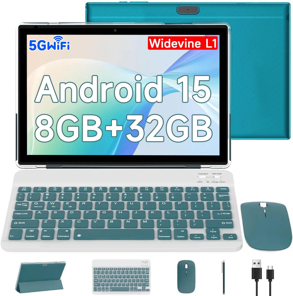 Android 15 Tablet 10.1 Inch 2 in 1 with Keyboard 8GB RAM 32GB ROM Quad-core IPS HD Touch Screen X4337