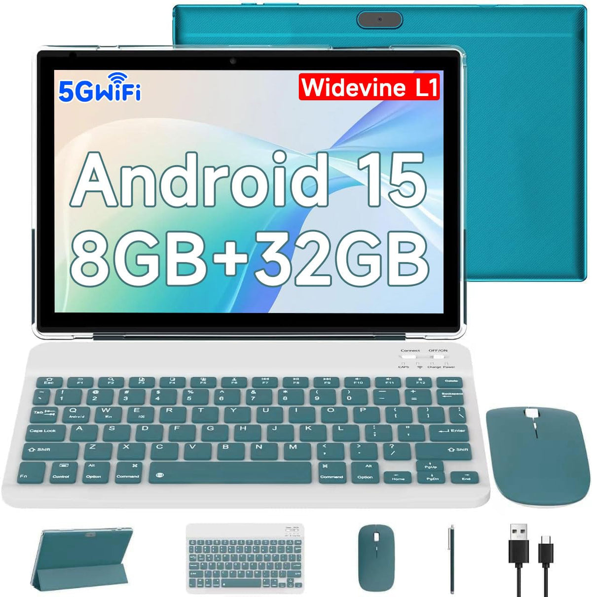Android 15 Tablet 10.1 Inch 2 in 1 with Keyboard 8GB RAM 32GB ROM Quad-core IPS HD Touch Screen X4337