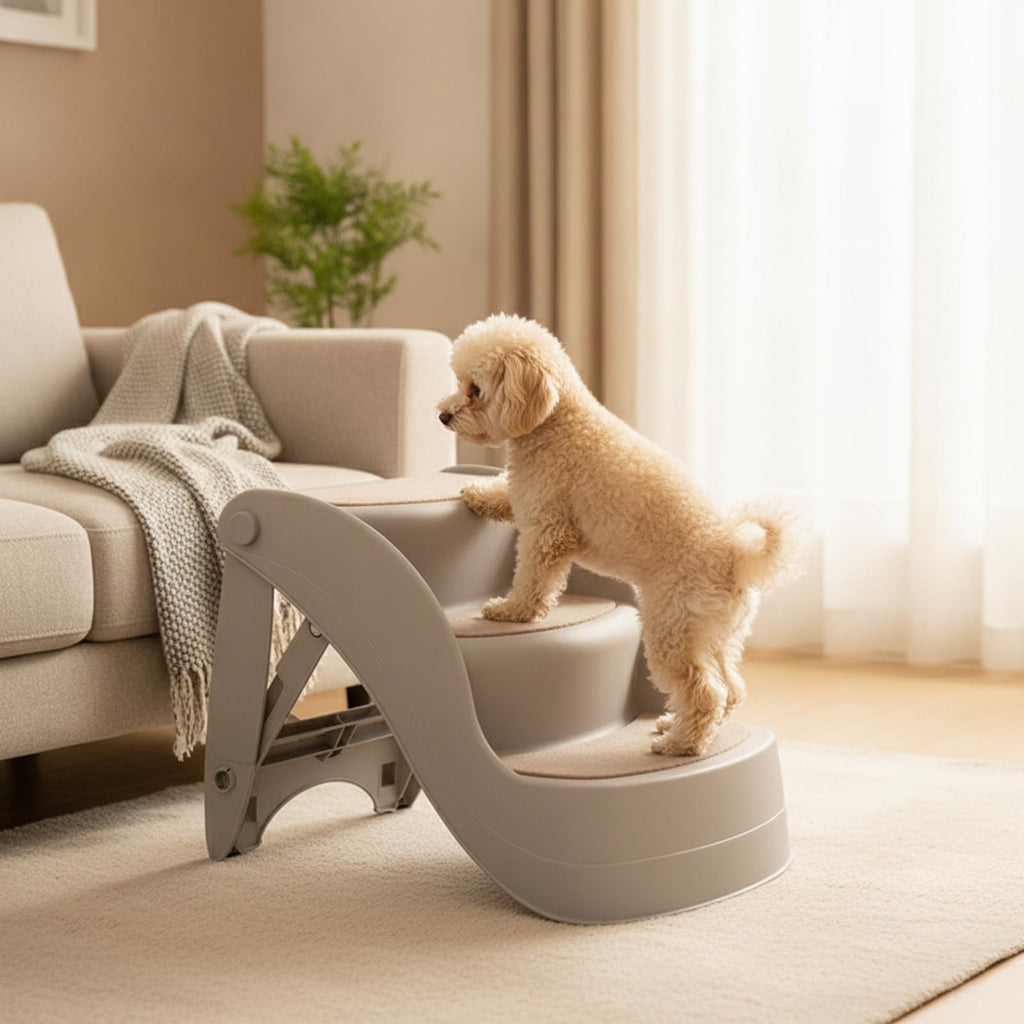 Three Step Pet Stairs with Non Slip Pads Lightweight PP Build J4257