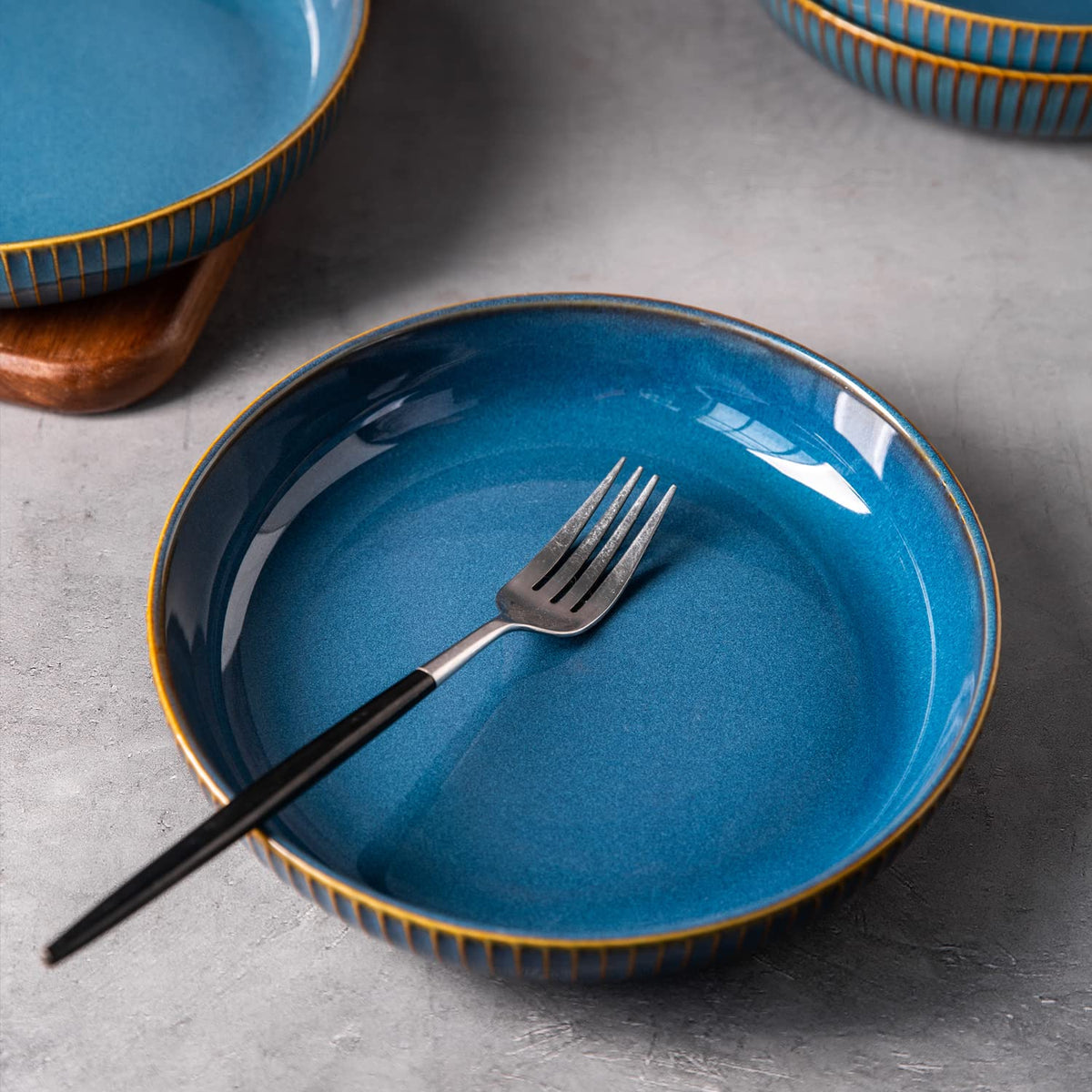 4 Pcs 35 Ounces 8.5 Inch Porcelain Pasta Bowls Blue A51364