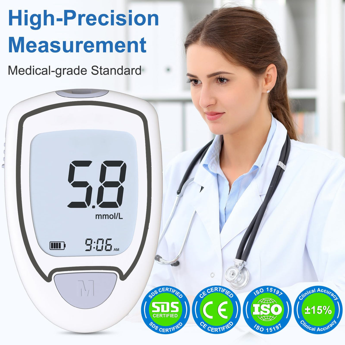 Blood Glucose Monitor Kit with 50 Test Strips & 50 Lancets W1766