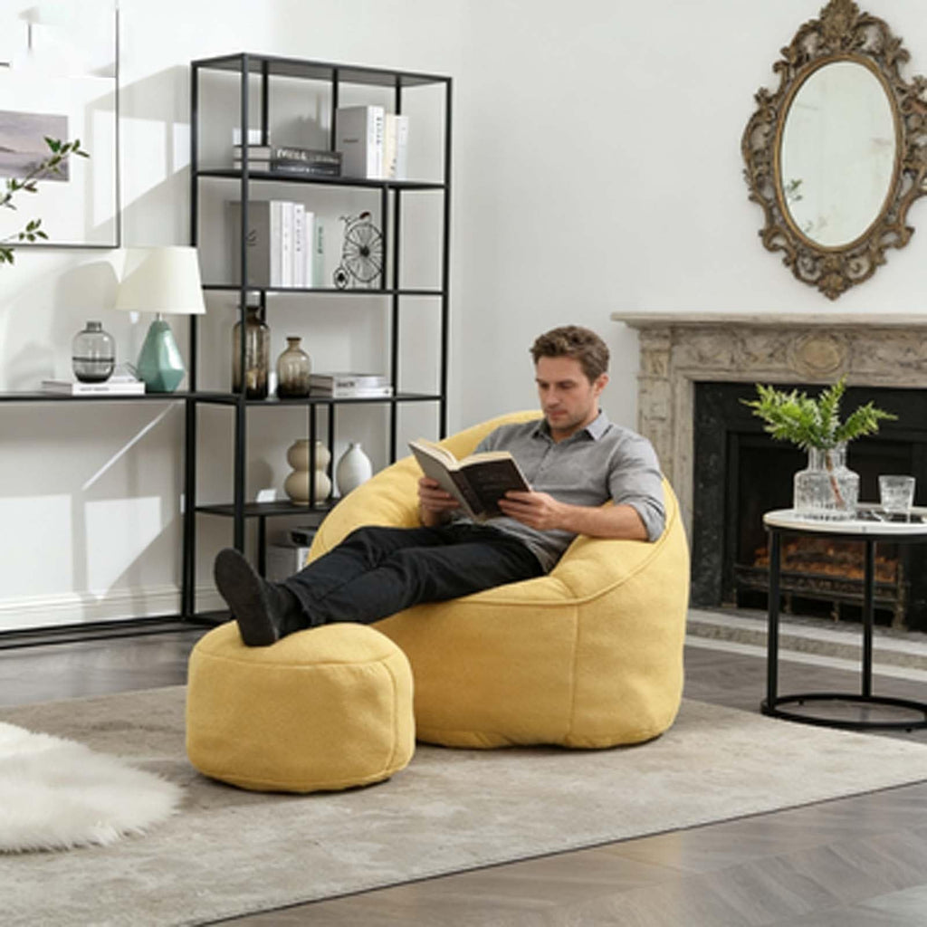Yellow Memory Foam Bean Bag Chair with Footrest U6523