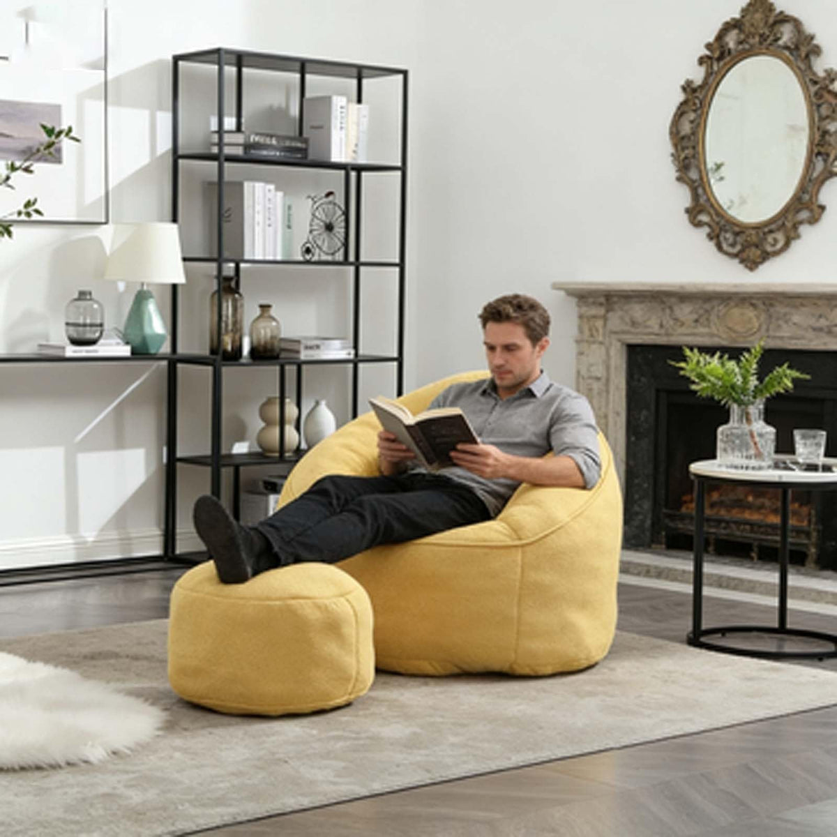 Yellow Memory Foam Bean Bag Chair with Footrest U6523