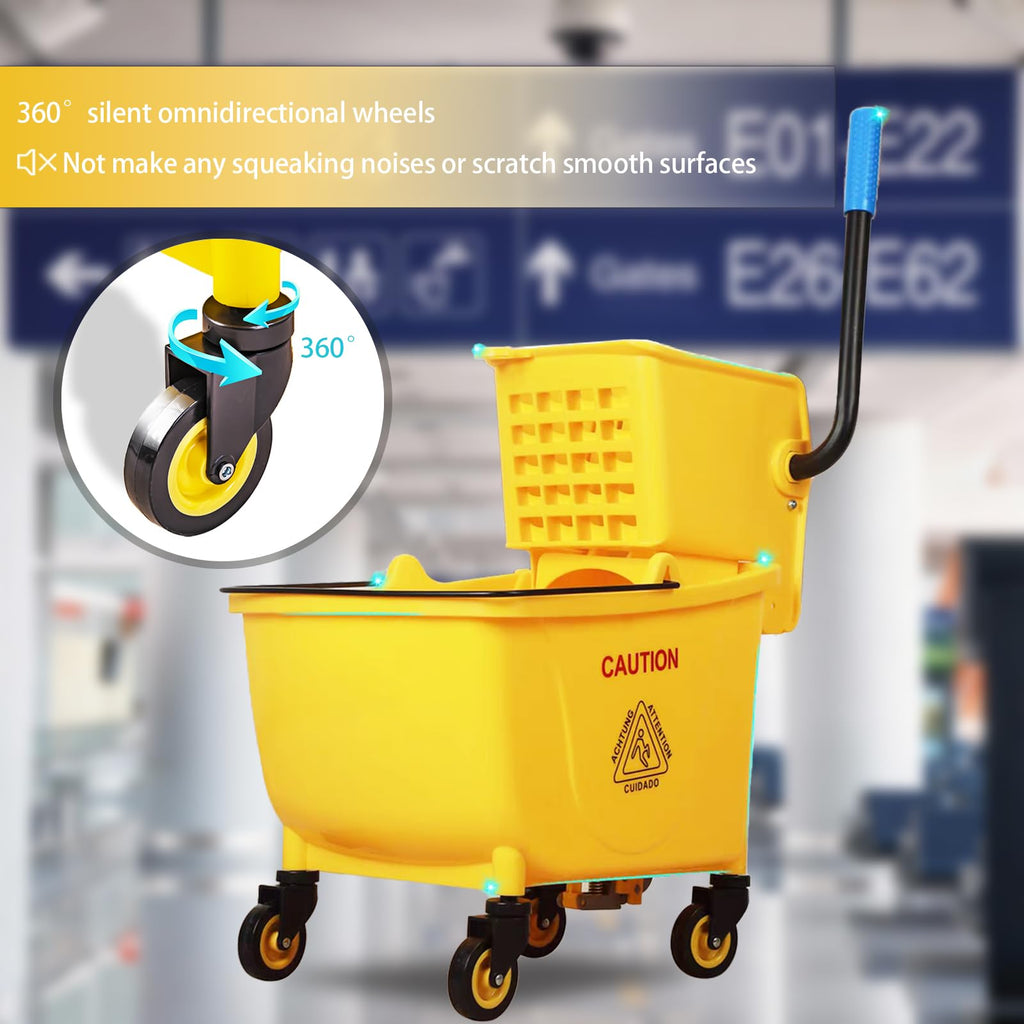 33 Qt Mop Bucket with Side-Press Wringer and Cotton Mop O63290