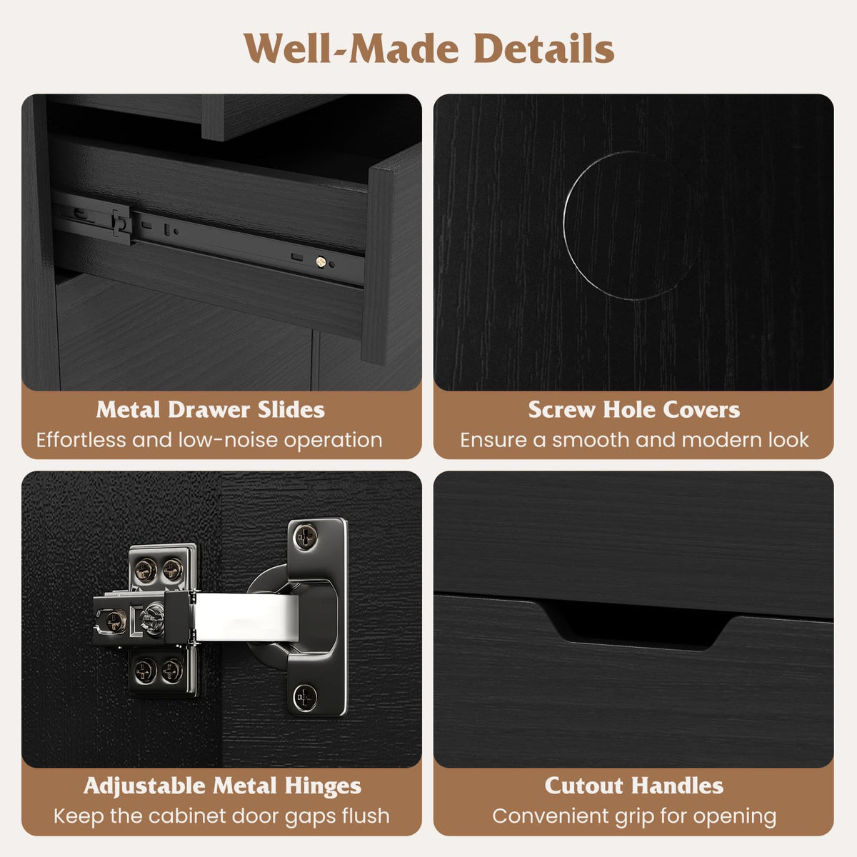 Black 4-Drawer Rolling File Cabinet M6199