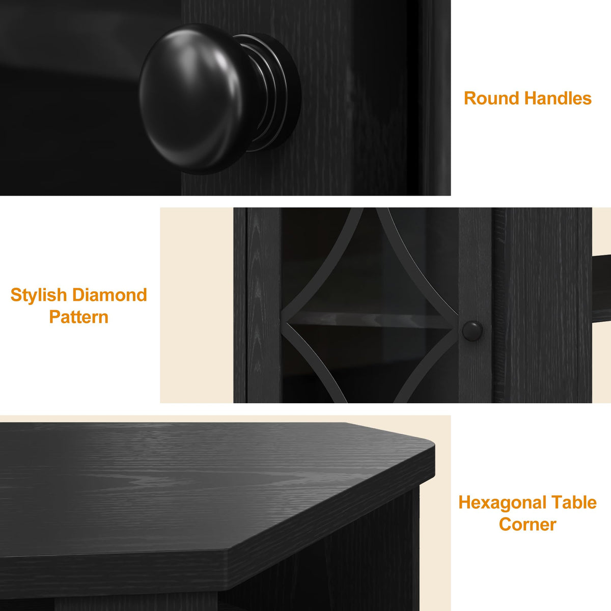Corner TV Stand up to 55 Inch with Storage Wood Media Console Cabinet Satin Black J570