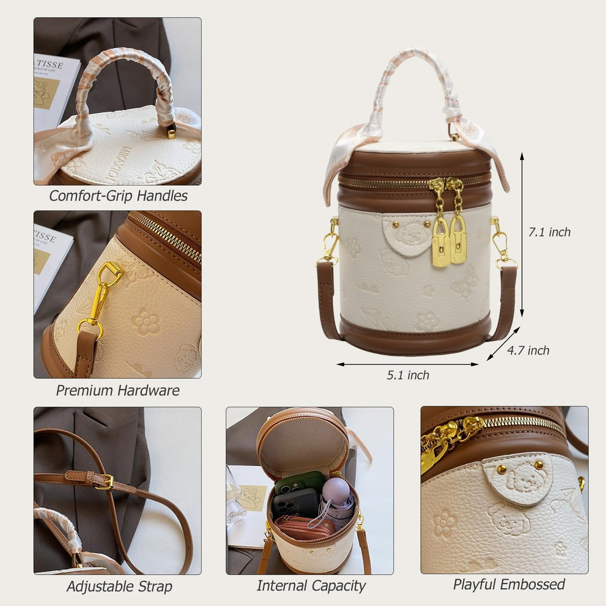 Crossbody Cylinder Bag Vegan Leather C6817