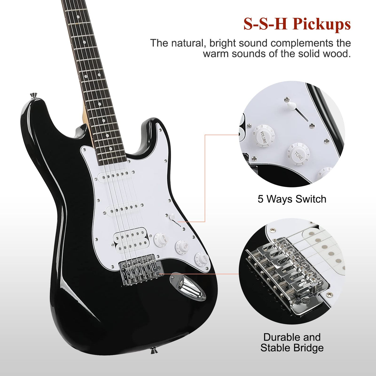 39 Inch HSS Pickups Electric Guitar Starter Kit with Amplifier Bag L10583