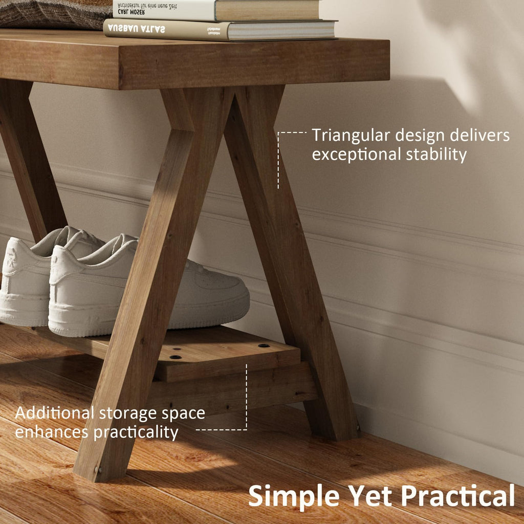 Solid Wood Bench with Shoe Storage T91008