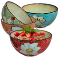 Ceramic Cereal Bowl Set of 4, 28oz Floral Pattern, Microwave Safe Q903
