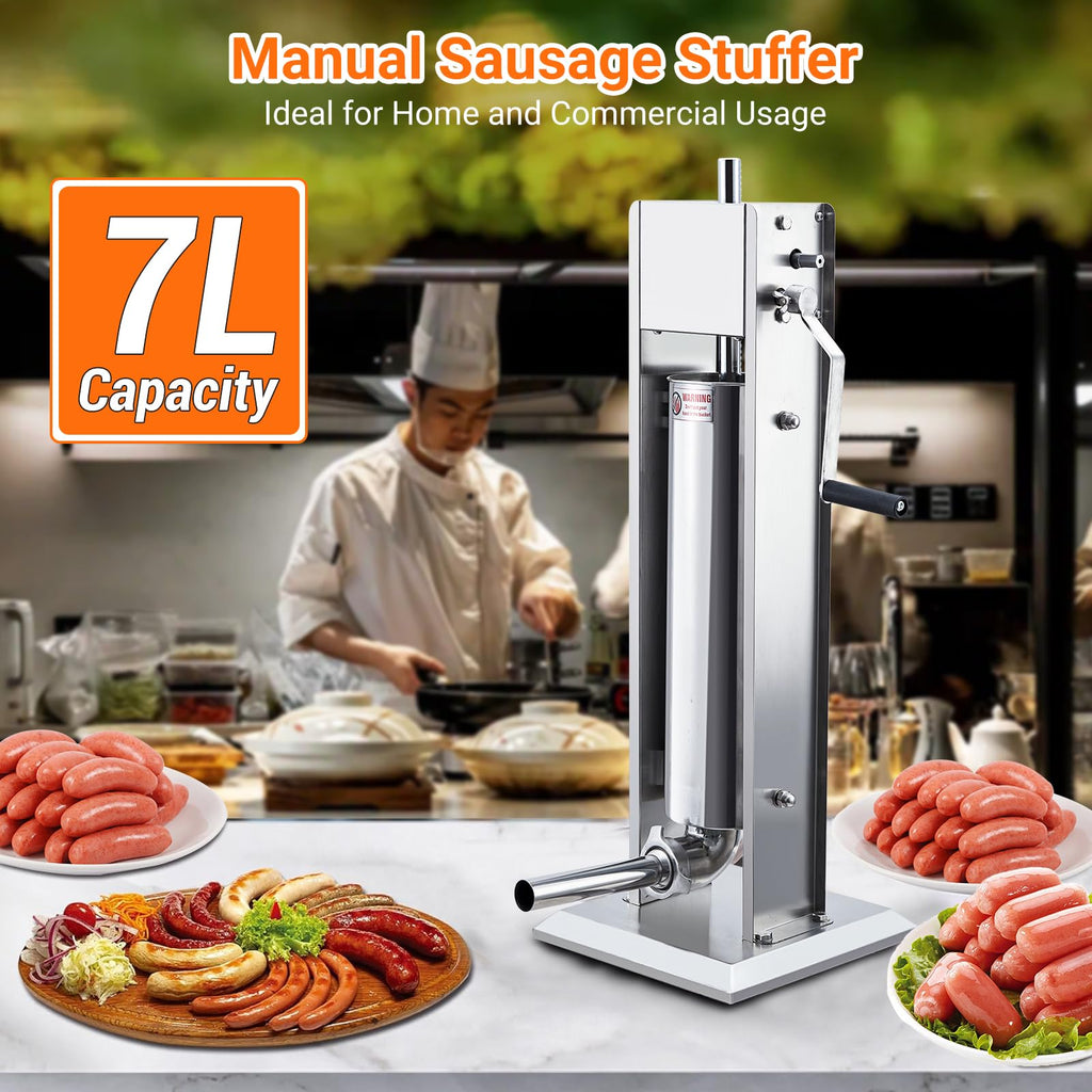 Manual 15LBS Stainless Steel Sausage Stuffer with 5 Stuffing Tubes A5081