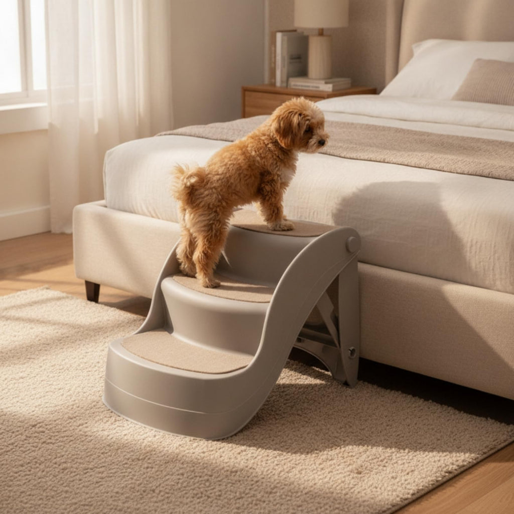 Three Step Pet Stairs with Non Slip Pads Lightweight PP Build J4257