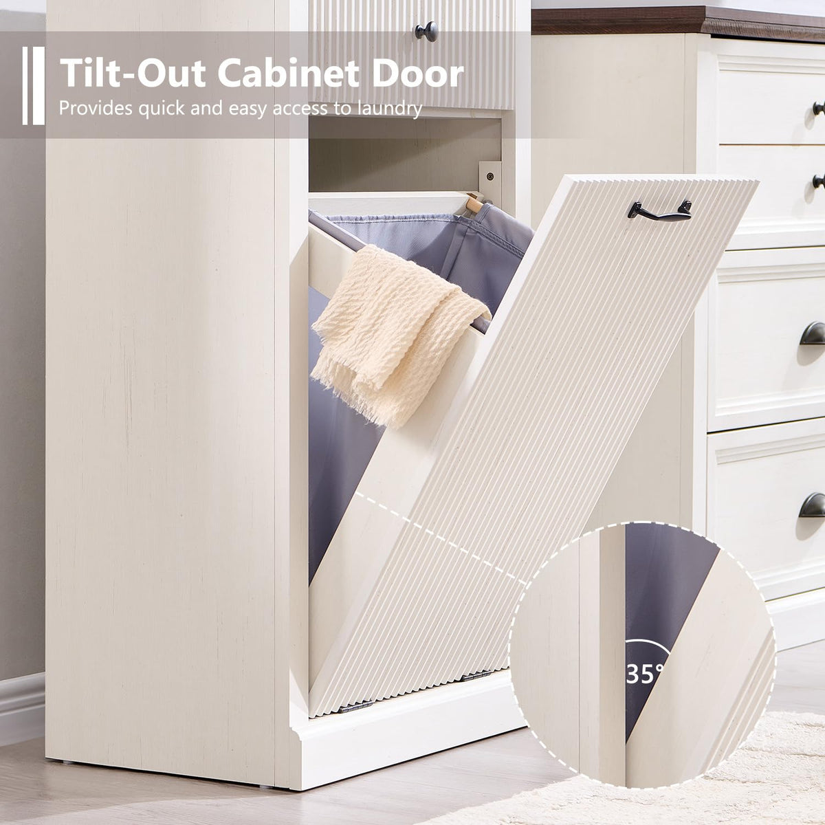 White Tilt Out Laundry Hamper Cabinet Y1102