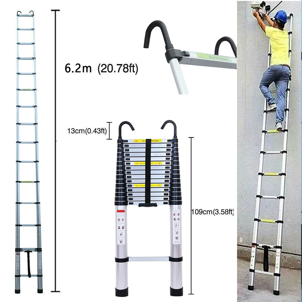 Telescoping Extension Ladder 20.34FT 330 Pound Capacity B982