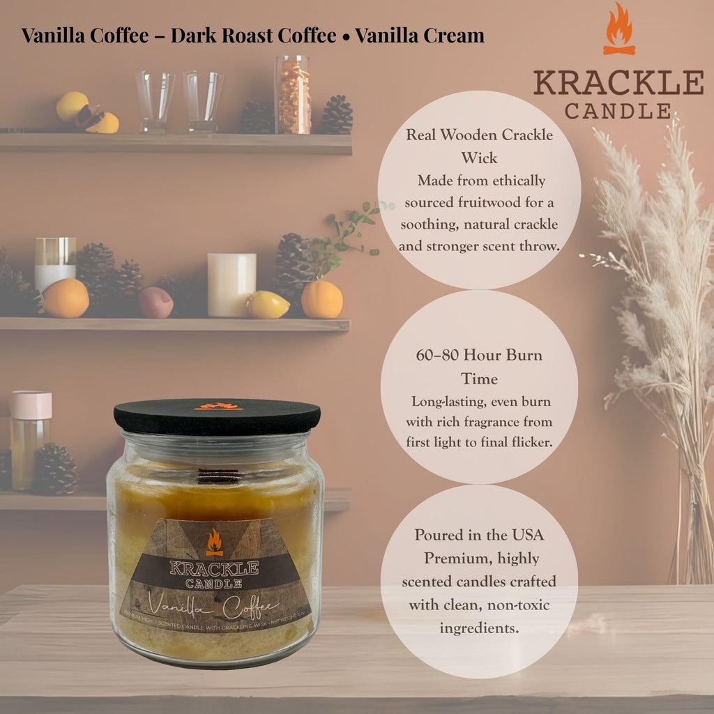 16 oz Vanilla Coffee Scented Candle with Wooden Wick M477