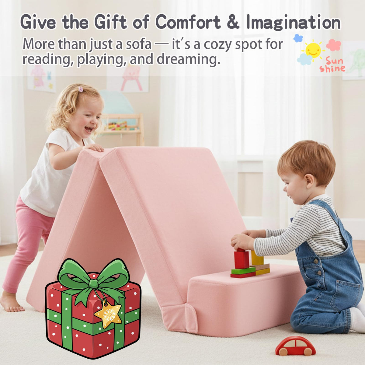 Pink Folding Sofa Bed with Removable Cover Y684441