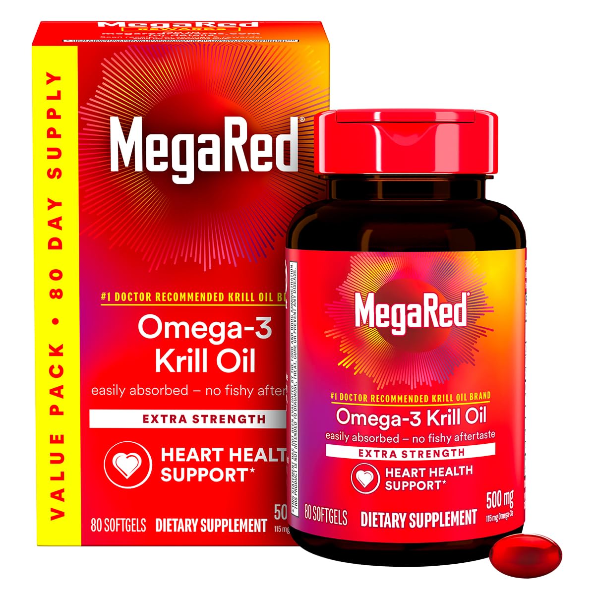 500mg Omega-3 Krill Oil Softgels 80 Count 2 Pack B933