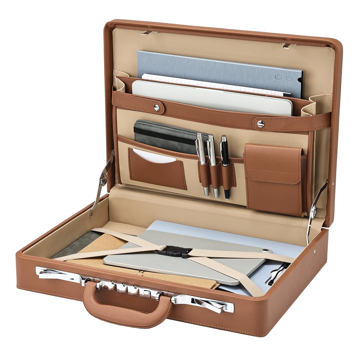 Brown Leather Briefcase with Lock for 16 Inch Laptop L81076