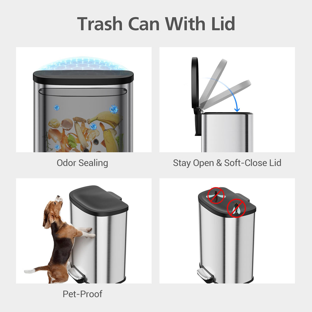 50L Stainless Steel Step-On Trash Can R79435