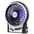 4.9-Inch Mini Desk Fan, 3 Speeds, Rechargeable USB Powered with LED Light, Black H842