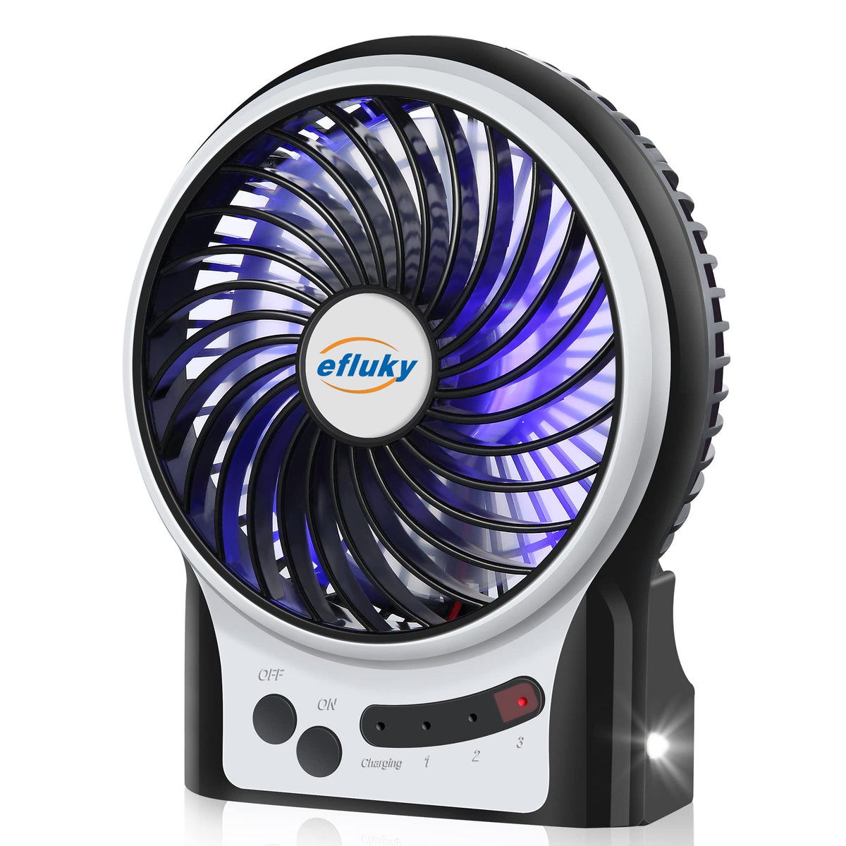 4.9-Inch Mini Desk Fan, 3 Speeds, Rechargeable USB Powered with LED Light, Black H842
