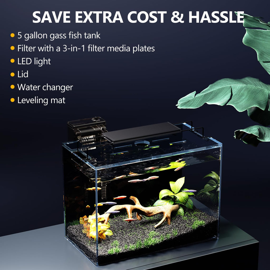 5 Gallon Glass Fish Tank Kit with Filter Light S357979