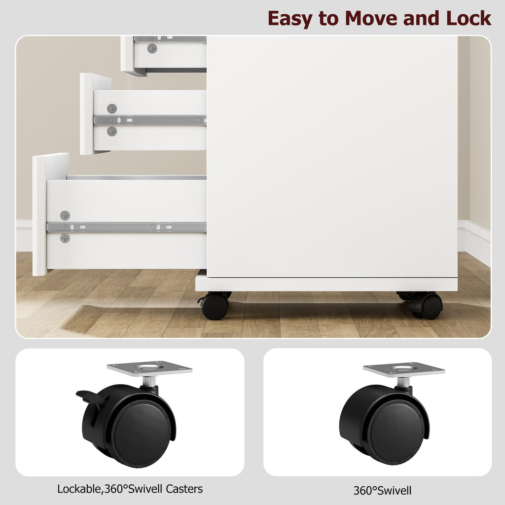 White 4 Drawer Wood Storage Cabinet with Wheels X791