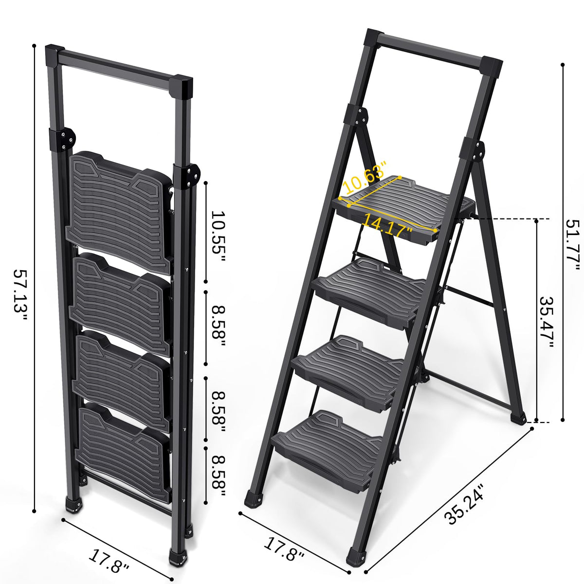 4 Step Folding Step Ladder with Handrails G5176