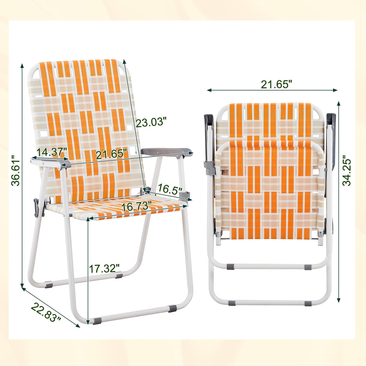 Orange & White Webbed Folding Chairs Set of 2 L2528