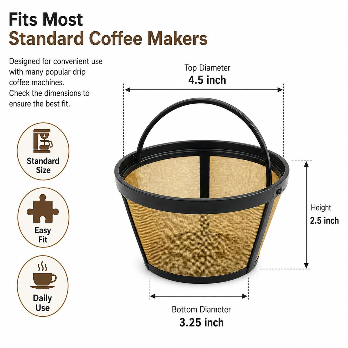 Reusable Coffee Filter for 8-12 Cup Basket Coffee Machines J9687