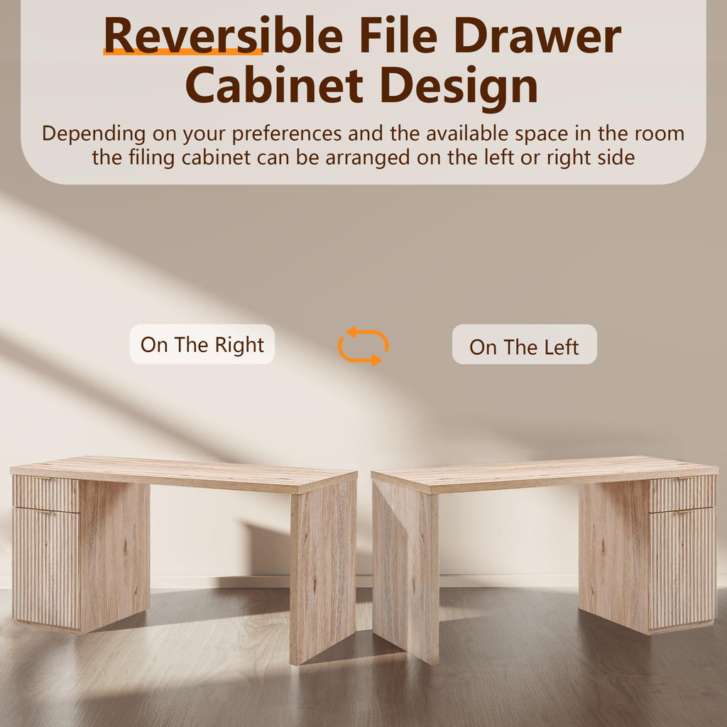 60" Fluted Desk with Cabinet and Built-in Outlet T56882