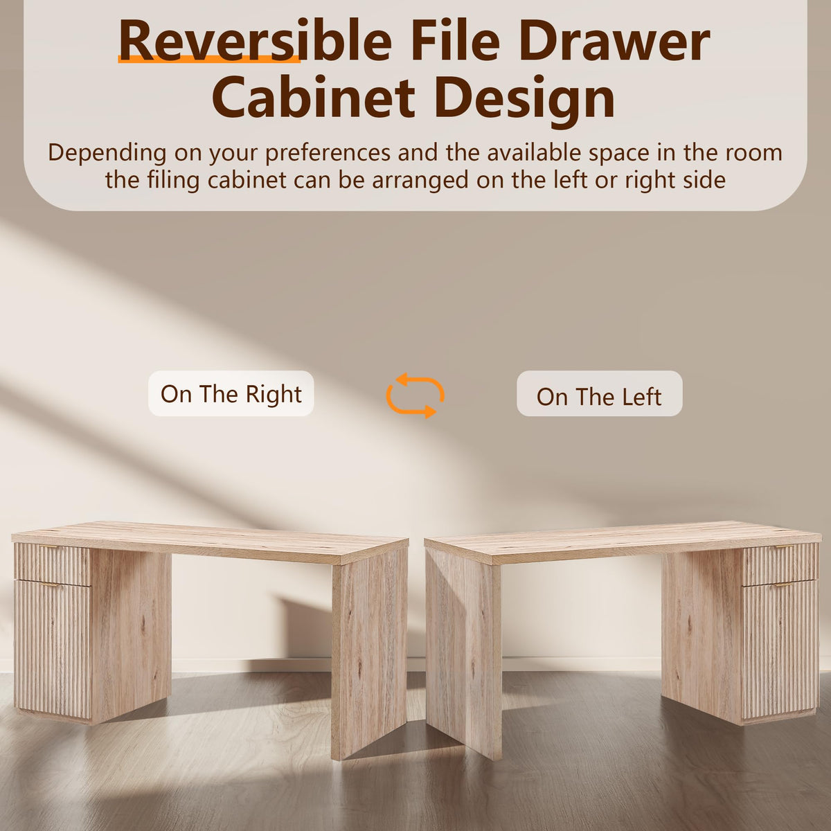 60" Fluted Desk with Cabinet and Built-in Outlet T56882