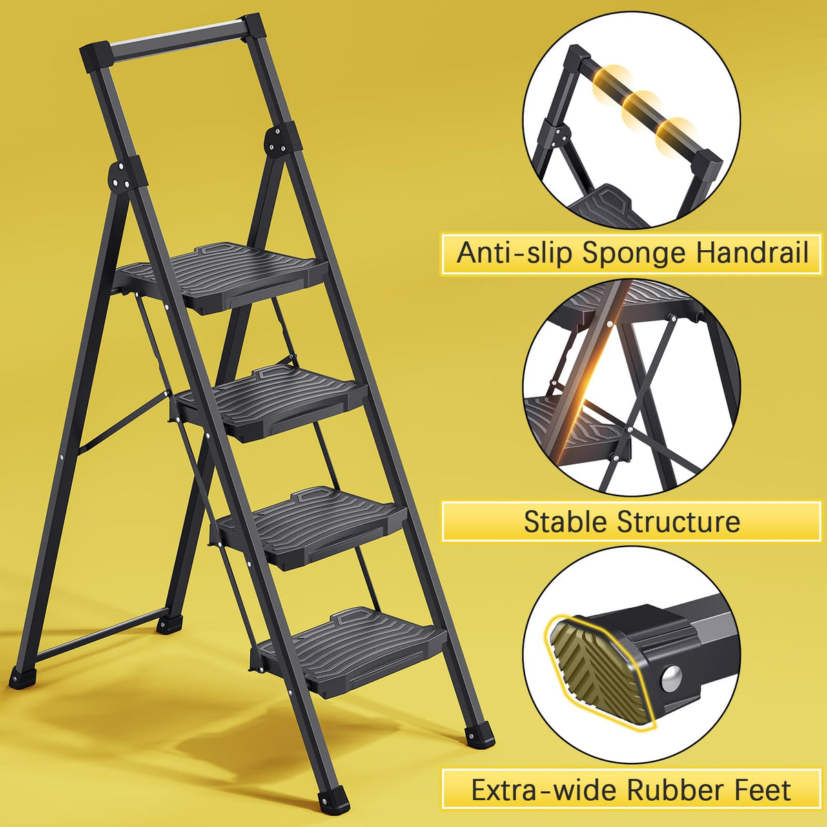 4 Step Folding Step Ladder with Handrails G5176