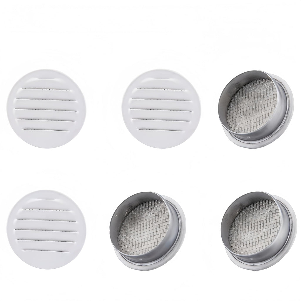 Round Aluminum Louver with Debris Screen, 2 Inches, White, 6-Pack B161