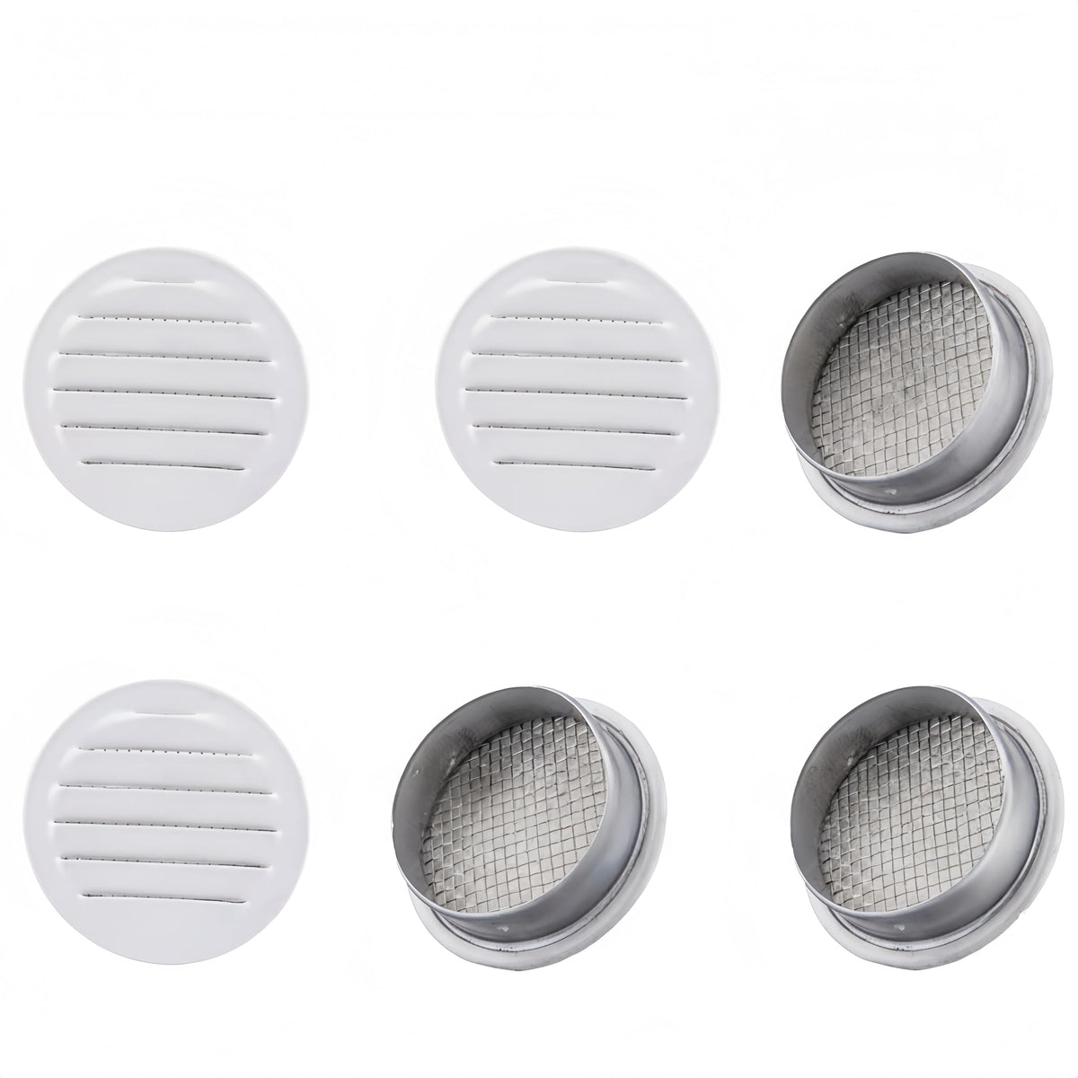 Round Aluminum Louver with Debris Screen, 2 Inches, White, 6-Pack B161