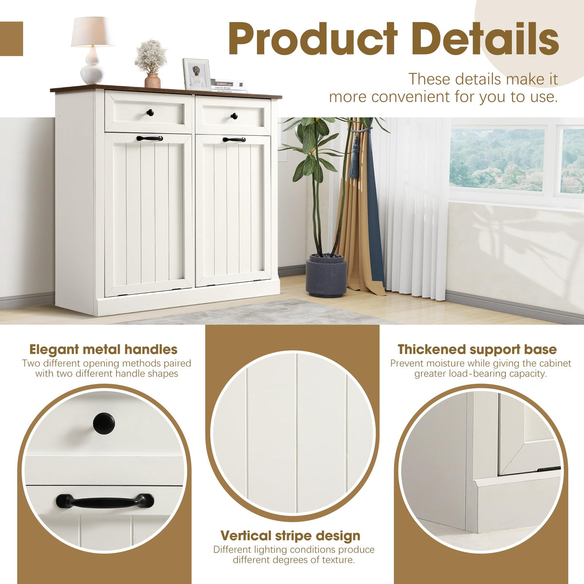 Double Laundry Hamper Cabinet with 2 Drawer N2580