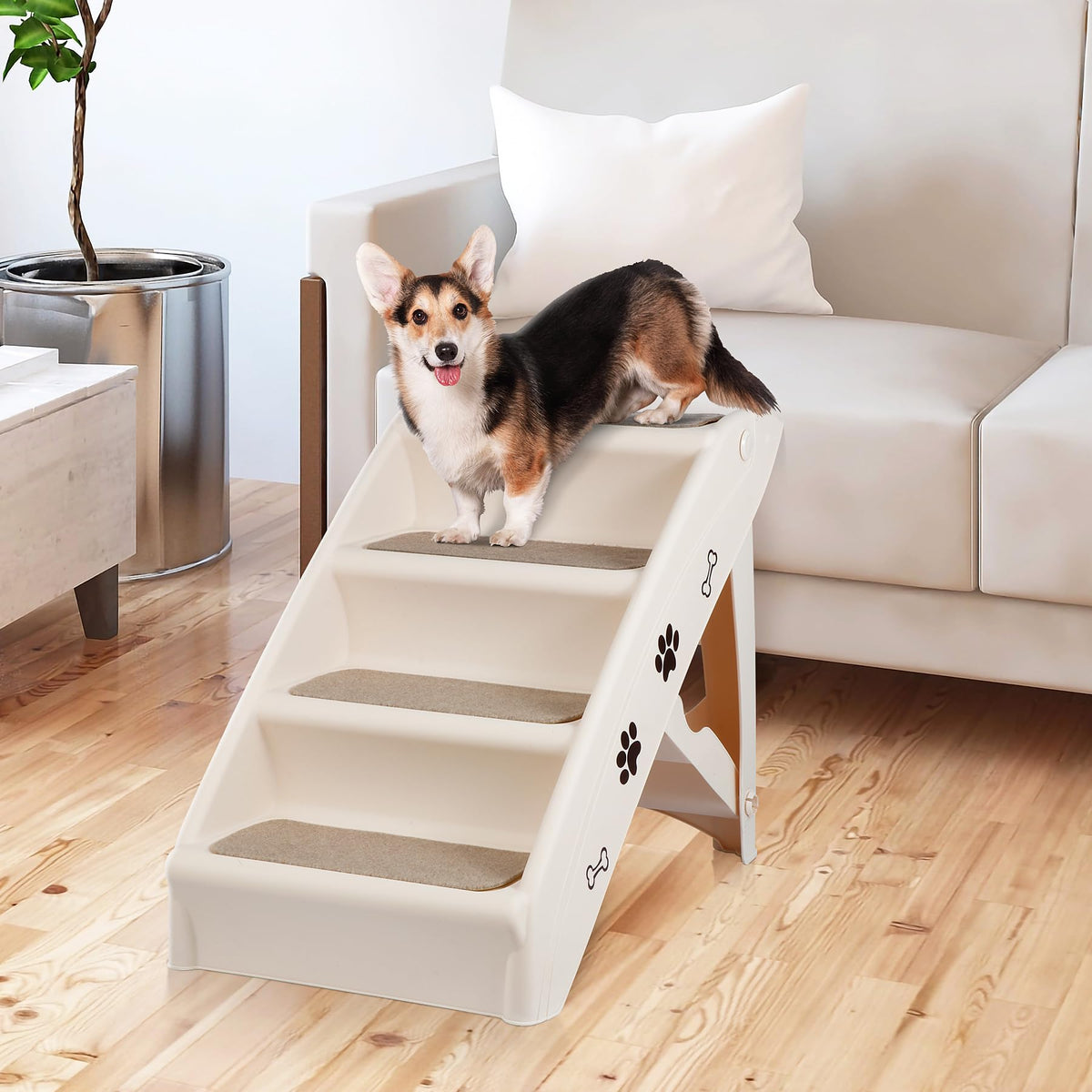 Tan 4-Step Non-Slip Foldable Pet Steps B14922