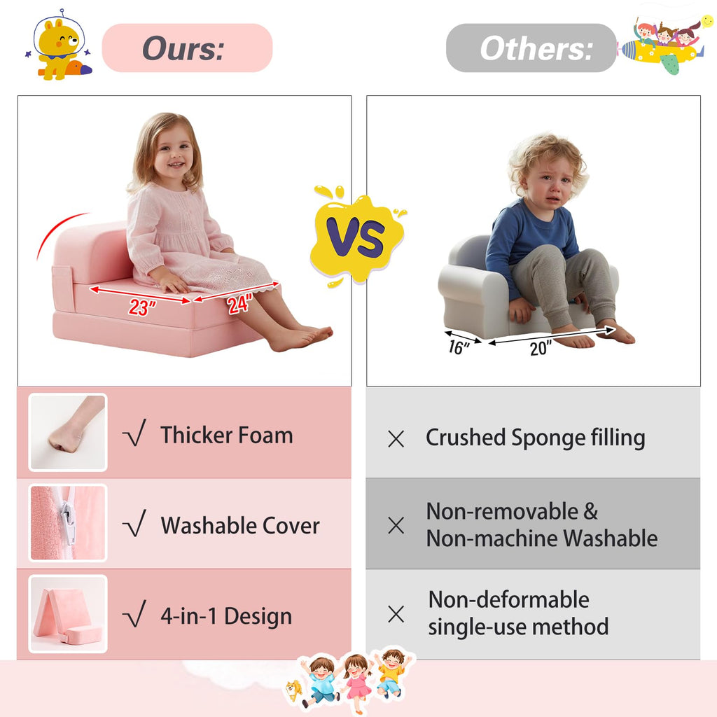 Pink Folding Sofa Bed with Removable Cover Y684441