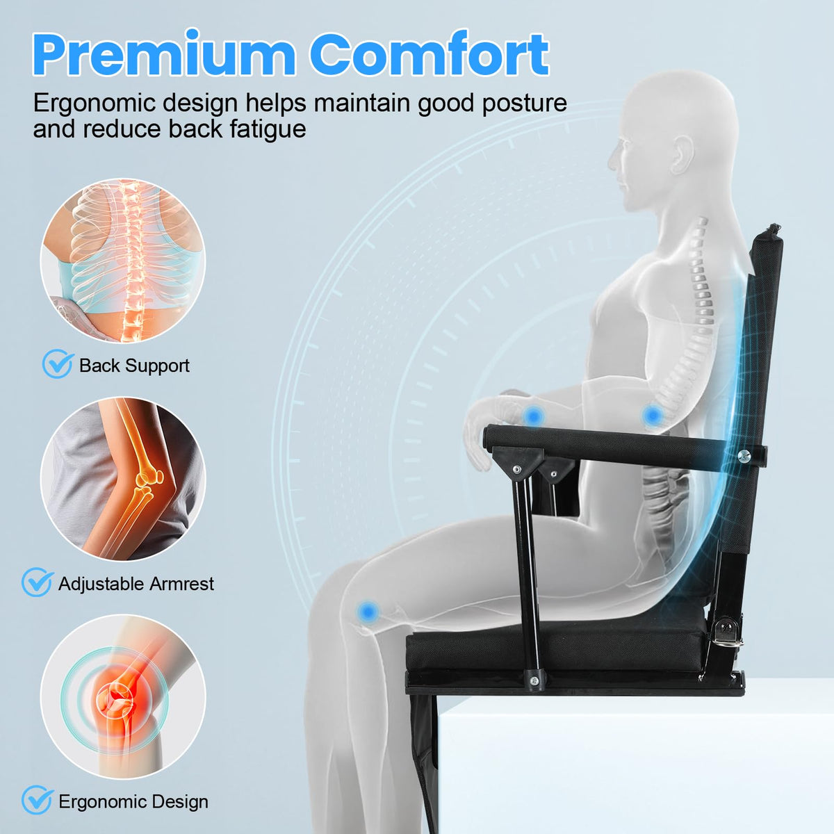 2 Pcs Folding Stadium Seat with Back Support and Cushion W933491