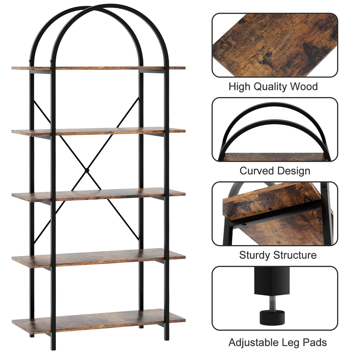 5 Tier Arched Bookshelf C75455