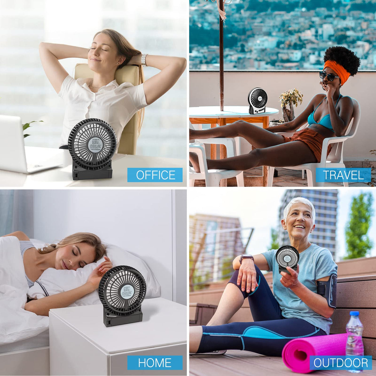 4.9-Inch Mini Desk Fan, 3 Speeds, Rechargeable USB Powered with LED Light, Black H842