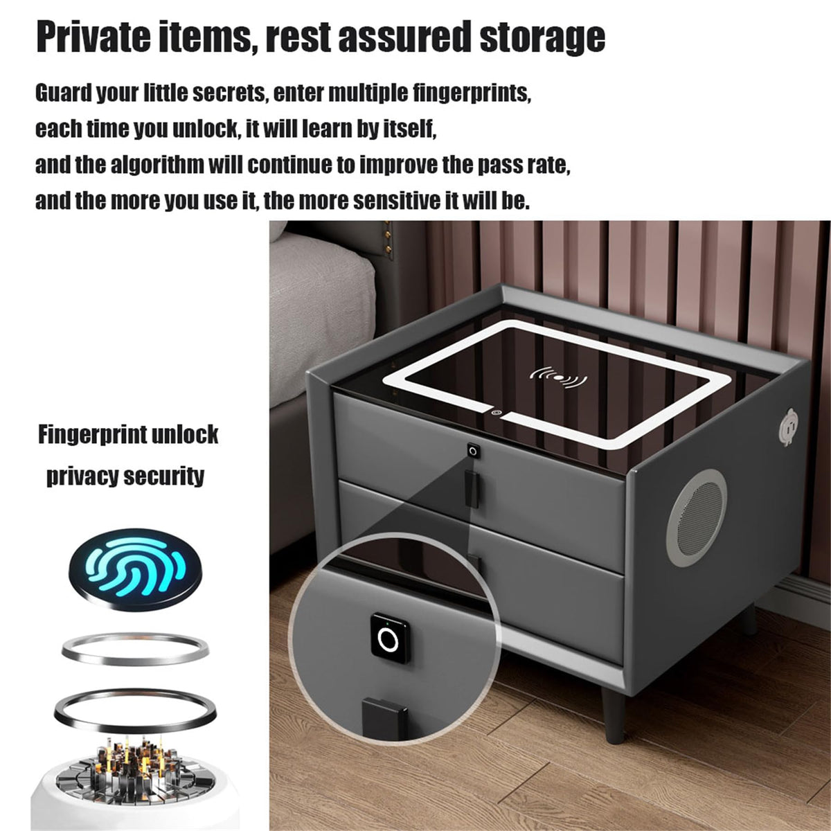 Pink 3 Drawer Wood Nightstand with Charging Station and USB Ports S860