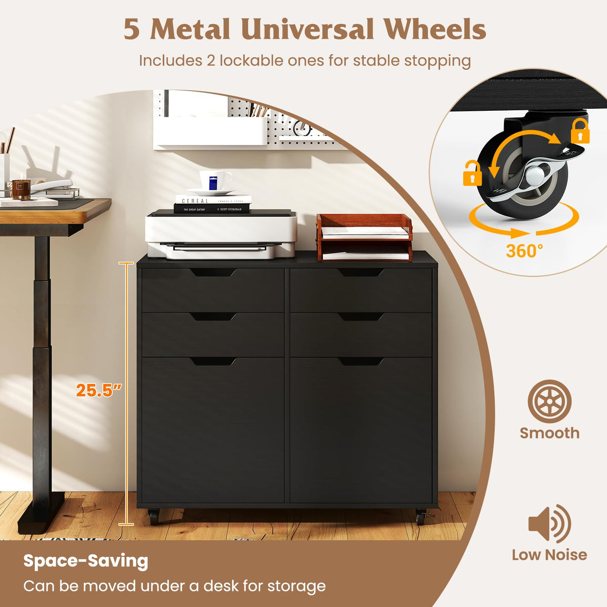 Black 4-Drawer Rolling File Cabinet M6199