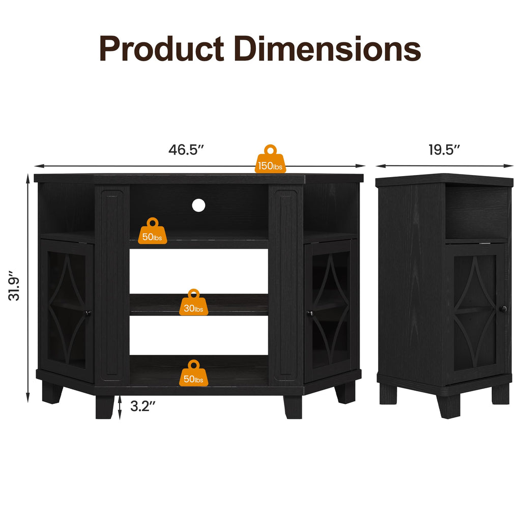 Corner TV Stand up to 55 Inch with Storage Wood Media Console Cabinet Satin Black J570