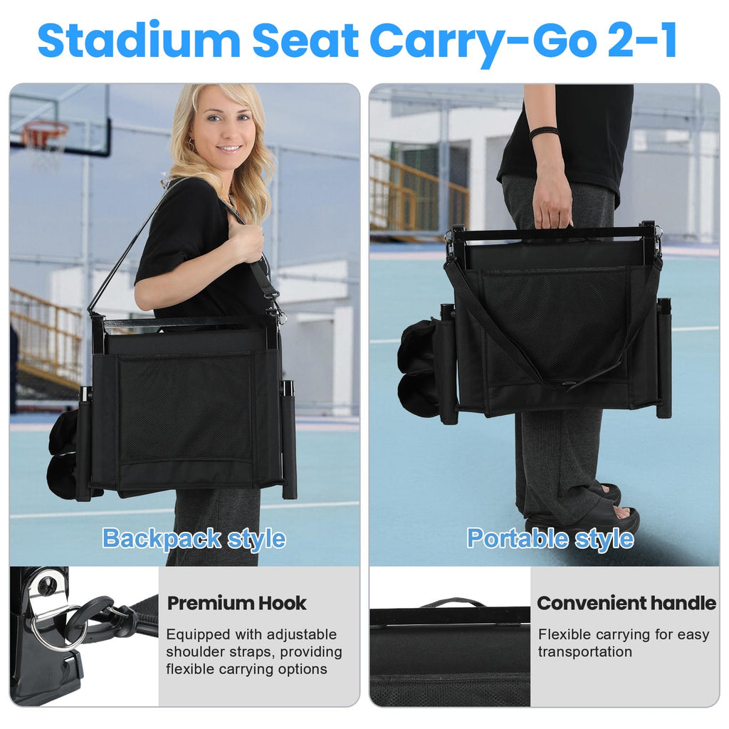 2 Pcs Folding Stadium Seat with Back Support and Cushion W933491