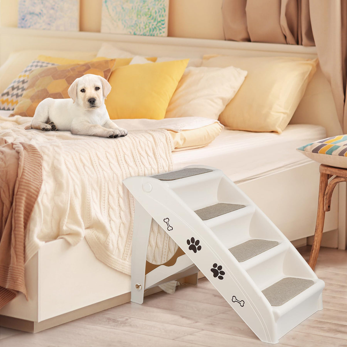 Tan 4-Step Non-Slip Foldable Pet Steps B14922