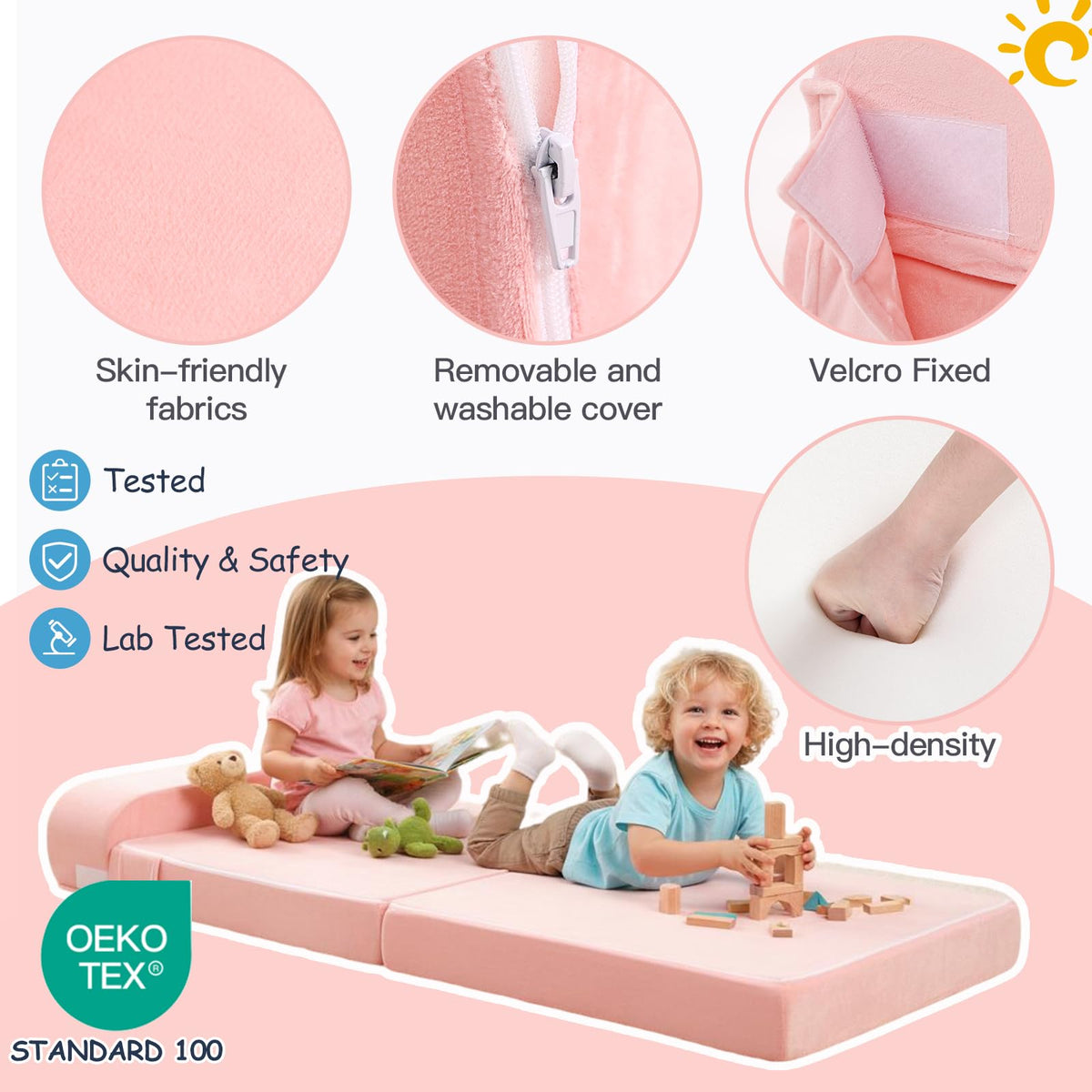 Pink Folding Sofa Bed with Removable Cover Y684441